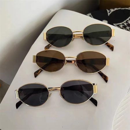3pcs Stylish Oval Metal Fashion Glasses for Women - Black Frame, Brown Gradient Lenses, Glasses Accessories