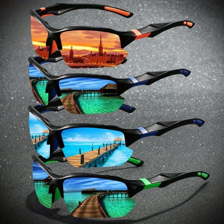 4pcs YUKY Men's Polarized Fashion Sunglasses, Mountaineering, Fitness, Running,, Outdoor UV Resistant Sunglasses, TAC High Definition Polarized Lenses, Dreamy True Color Coating, Daily Leisure, Outdoor, Fishing, Driving, Cycling