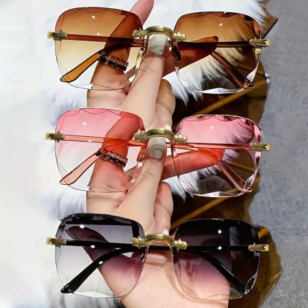 3pcs Stylish Rimless Square Fashion Glasses for Men & Women - Gradient Tortoiseshell Design, Golden-Tone Frame & Decorative Lenses, Perfect for & Casual Wea