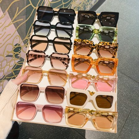 14pcs Women'S European and American Classic Square Frame Fashion Glasses Set, Oversized Style, Polycarbonate Lens Material, with Anti-fog cloth, for Party, Street Style, Gif