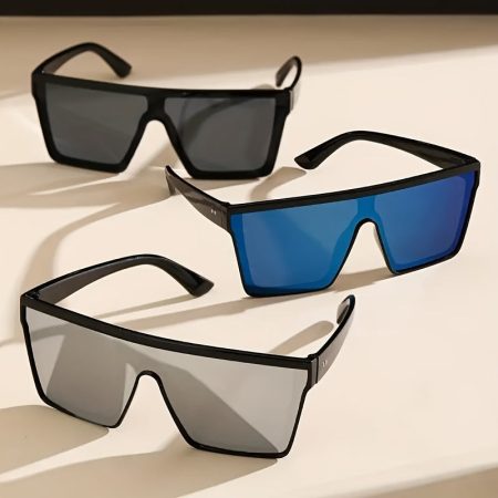 3pcs Women's Sports Style Flat Top Glasses - Lightweight Polycarbonate Frame & Lenses, Modern Decorative Eyewear with Anti-Fog Cloth, & Casual Accessories (Black/Transparent/Blue), Fashion Eye Glasses, Sleek Design, Stylish Construction, Enthusiasts