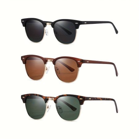 Kimorn 3pcs Retro Half-Frame Polarized Fashion Glasses for Men & Women - Classic Unisex Design with Metal Hinges, 3 Color Options (Black/Tortoiseshell/Gradient), Includes Protective Case, Casual Eyewear, Sturdy Construction