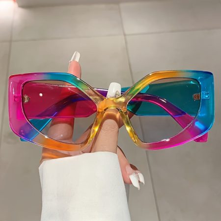 Women's Trendy Polygonal Fashion Glasses, Multi-Color UV400pcs Lenses with Lightweight Frame, Versatile Fashion for Beach/Vacation/Travel, Includes Protection Case, Stylish Unisex Accessory